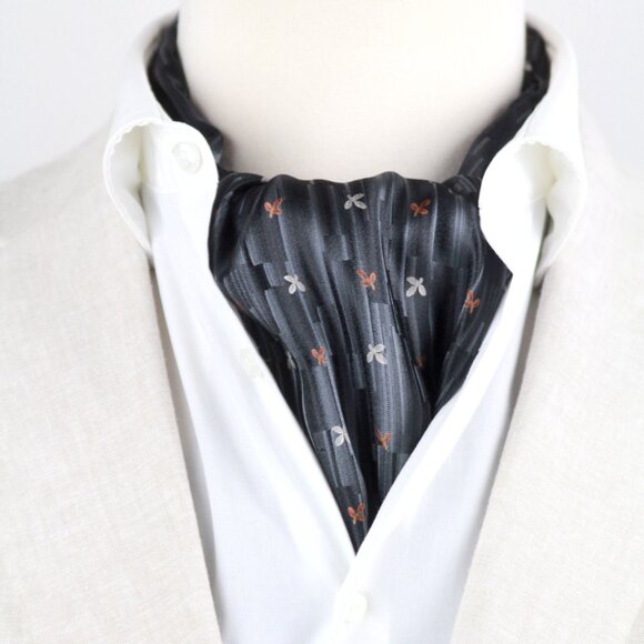 Silk Men's Cravat Ascot Tie Black CAMELLUCCI Gift for him A236 - Picture 8 of 11